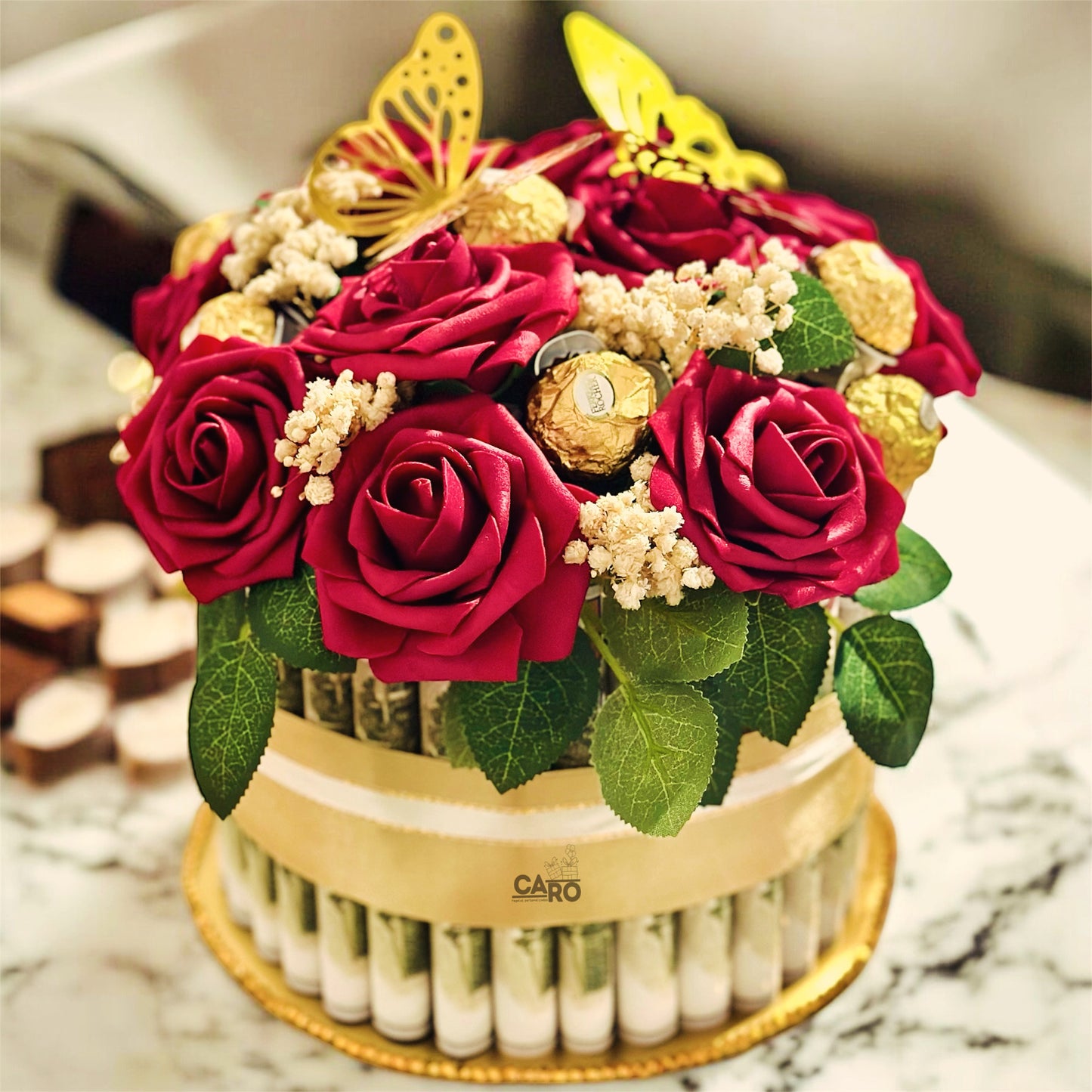 Money Cake with Flowers